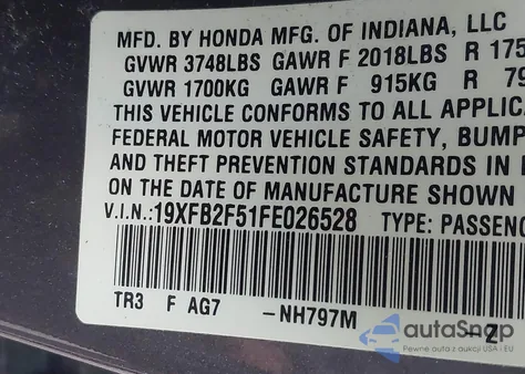 2015 Honda Civic Lx из США, поврежденный, VIN 19XFB2F51FE026528